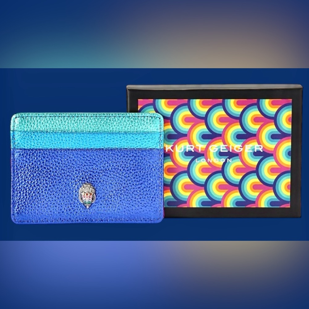 Kurt Geiger NWT Leather Card Holder Double sided Vibrant Multi Color Boxed